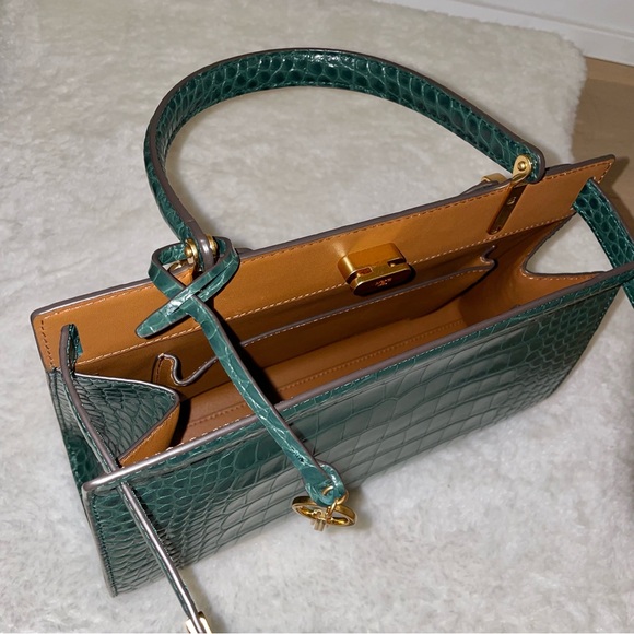 Authentic Tory Burch Lee Radziwill Satchel Croc Embossed Leather Satchel - Picture 5 of 15